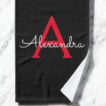 Red Black Girly Script Monogram Name Hand Towel<br><div class="desc">Black and Red Simple Script Monogram Name Bath Towel. This makes the perfect sweet 16 birthday,  wedding,  bridal shower,  anniversary,  baby shower or bachelorette party gift for someone that loves glam luxury and chic styles.</div>