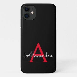 Red Black Girly Script Monogram Name Modern Case-Mate iPhone Case