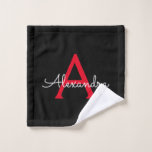 Red Black Girly Script Monogram Name Wash Cloth<br><div class="desc">Black and Red Simple Script Monogram Name Bath Towel. This makes the perfect sweet 16 birthday,  wedding,  bridal shower,  anniversary,  baby shower or bachelorette party gift for someone that loves glam luxury and chic styles.</div>