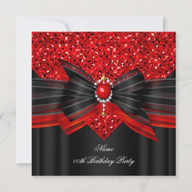 Red Black Glitter Birthday Party Diamond Invitation (Front)