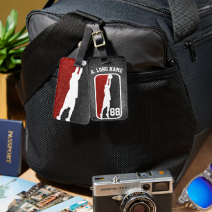 Red & Black Glitter Hoops Basketball Player  Luggage Tag