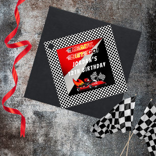 Red Black Go Kart Racing Birthday Favour Tags