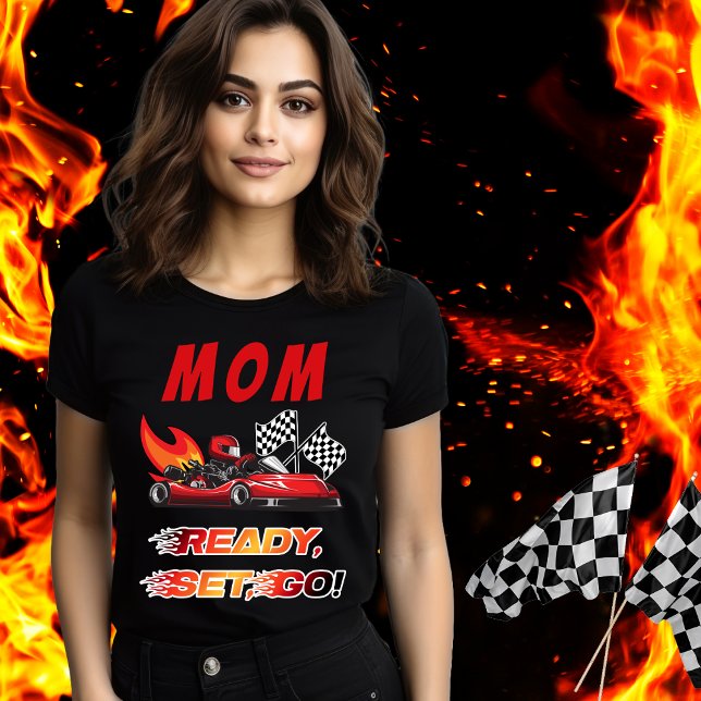 Red | Black Go Kart Racing Birthday Tri-Blend Shirt (Red and Black Go Kart Racing Kid's Birthday "Mom" "Ready, Set, Go!" Tshirt)