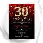 Red Black Gold 30th Birthday Invitation<br><div class="desc">30th birthday party invitation. Elegant red black design with faux glitter gold. Features stylish diamonds, bokeh lights and script font. Men or women bday invite. Perfect for a stylish adult birthday party. Personalise with your own details. Message me if you need further customisation. Printed Zazzle invitations or instant download digital...</div>