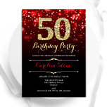 Red Black Gold 50th Birthday Invitation<br><div class="desc">50th birthday party invitation. Elegant red black design with faux glitter gold. Features stylish diamonds, bokeh lights and script font. Men or women bday invite. Perfect for a stylish adult birthday party. Personalise with your own details. Message me if you need further customisation. Printed Zazzle invitations or instant download digital...</div>