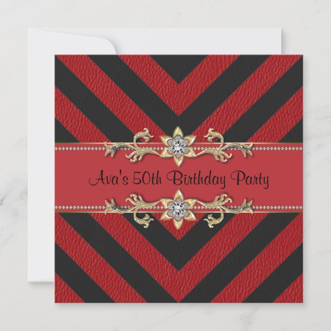 Red Black Gold 50th Birthday Invitation 50th (Front)
