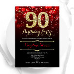 Red Black Gold 90th Birthday Invitation<br><div class="desc">90th birthday party invitation. Elegant red black design with faux glitter gold. Features stylish diamonds, bokeh lights and script font. Men or women bday invite. Perfect for a stylish adult birthday party. Personalise with your own details. Message me if you need further customisation. Printed Zazzle invitations or instant download digital...</div>