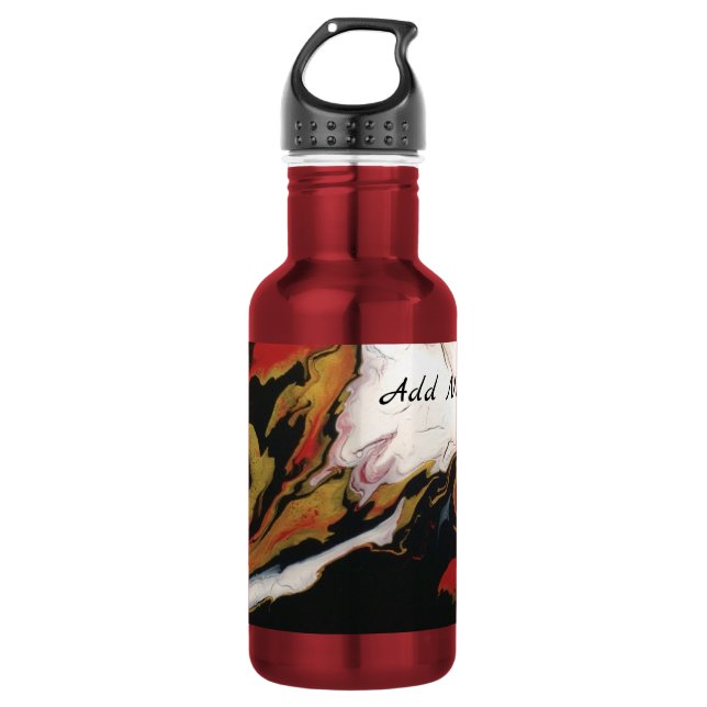 Red Black Gold Abstract Personalised Water Bottle (Front)