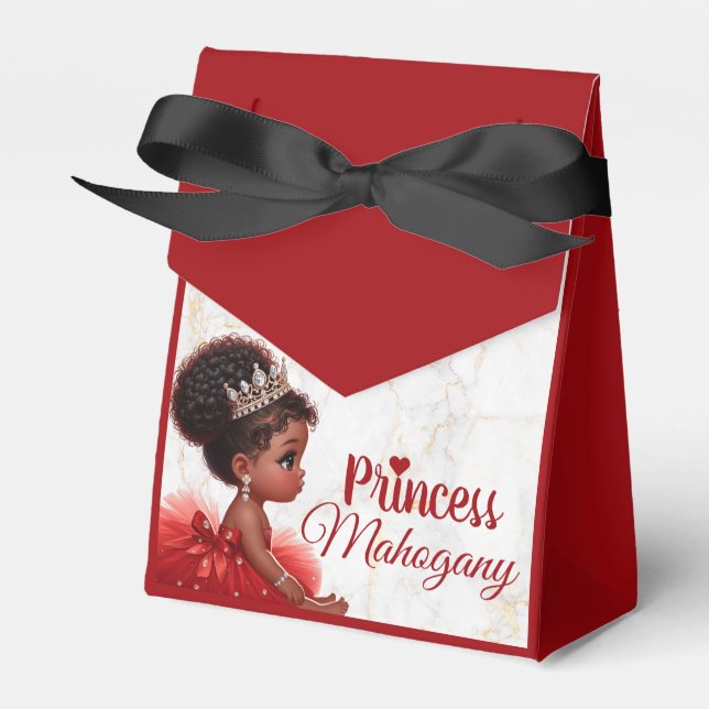 Red Black Gold African Princess Royal Baby Shower Favour Box (Front Side)