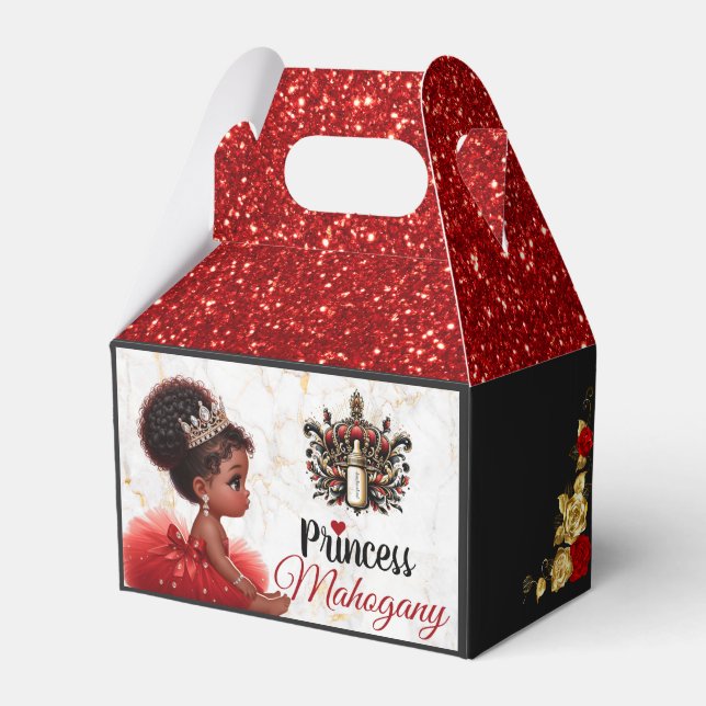 Red Black Gold African Princess Royal Baby Shower Favour Box (Front Side)