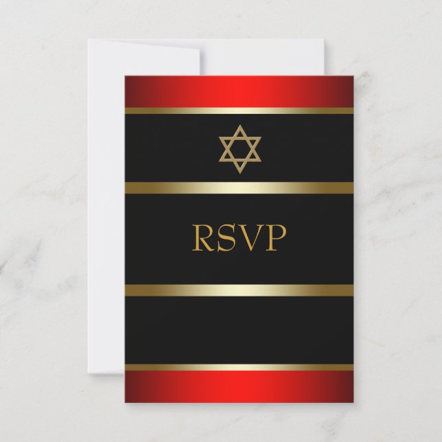 Red Black Gold Bar Mitzvah RSVP (Front)