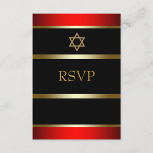 Red Black Gold Bar Mitzvah RSVP Card