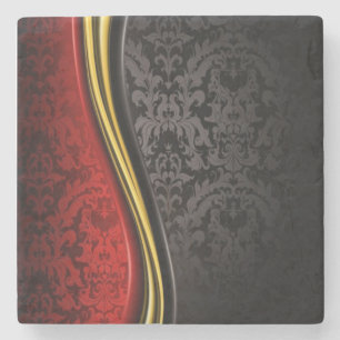 RED, BLACK & GOLD BAROQUE DESIGN MARBLE COASTER
