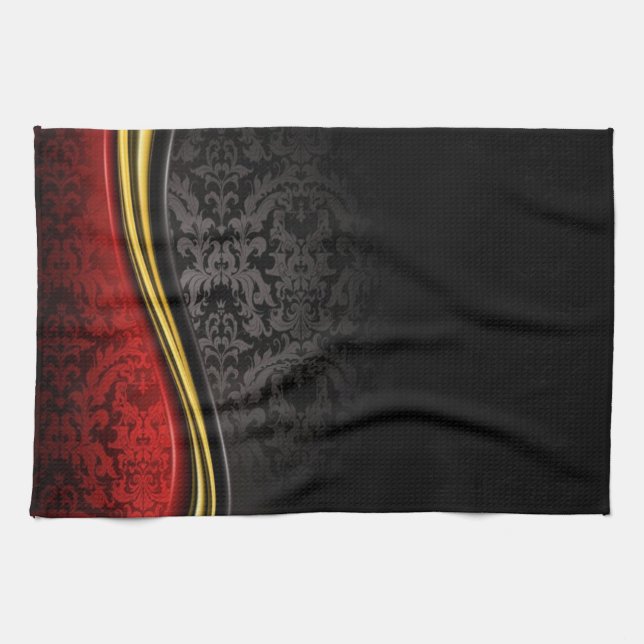 RED BLACK & GOLD BAROQUE PATTERN KITCHEN TOWEL (Horizontal)