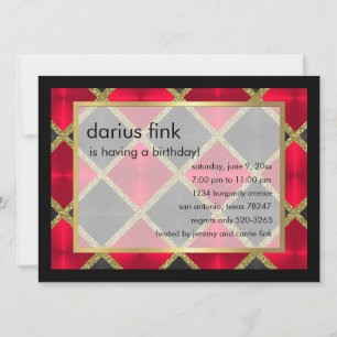 Red Black Gold Birthday Party Invitation