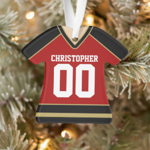 Red/Black/Gold Custom Hockey Jersey Ornament