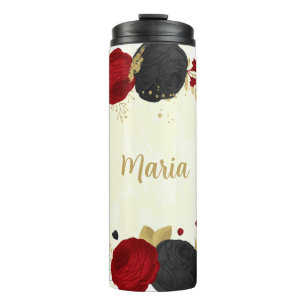 red black & gold floral thermal tumbler