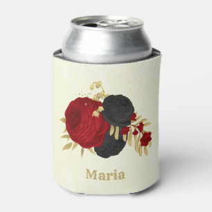 red  black & gold floral wedding can cooler