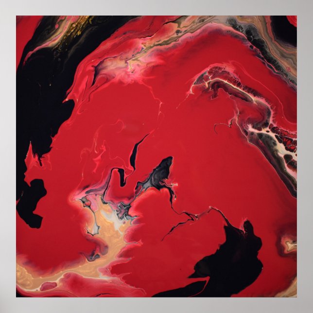 Red Black Gold Fluid Marble Acrylic Art Abstract Poster (Front)
