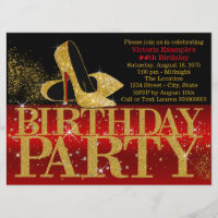 Red Black Gold Glitter High Heel Birthday Party