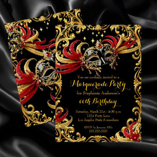 Red Black Gold Magical Night Masquerade Party Invitation