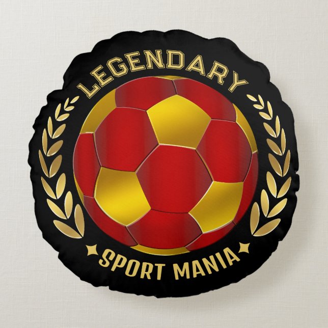 Red Black Gold Soccer Logo Round Cushion (Front)