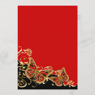 Red black gold wedding reception invitation