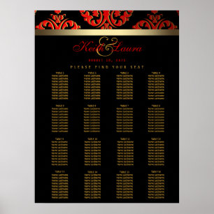 Red Black Gold Wedding Seating Chart