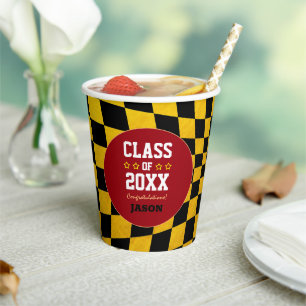 Red /Black /Golden Checked Graduating Class Year Paper Cups