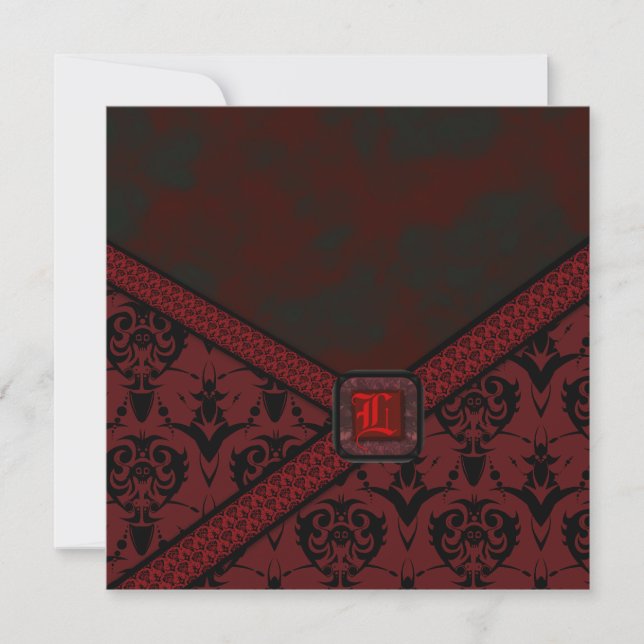 Red & Black Goth Lace Wedding Invitation (Front)
