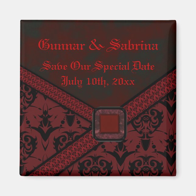 Red & Black Goth Lace Wedding Magnet (Front)