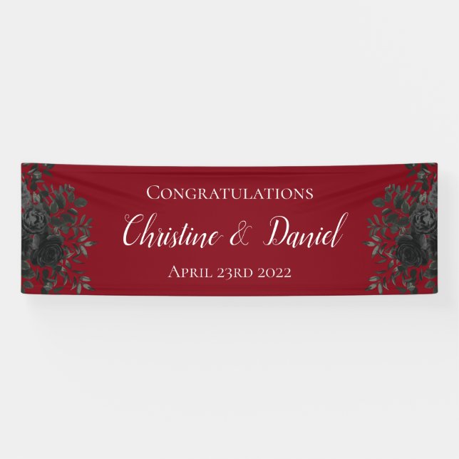 Red Black Gothic Rose Elegant Wedding Banner (Horizontal)
