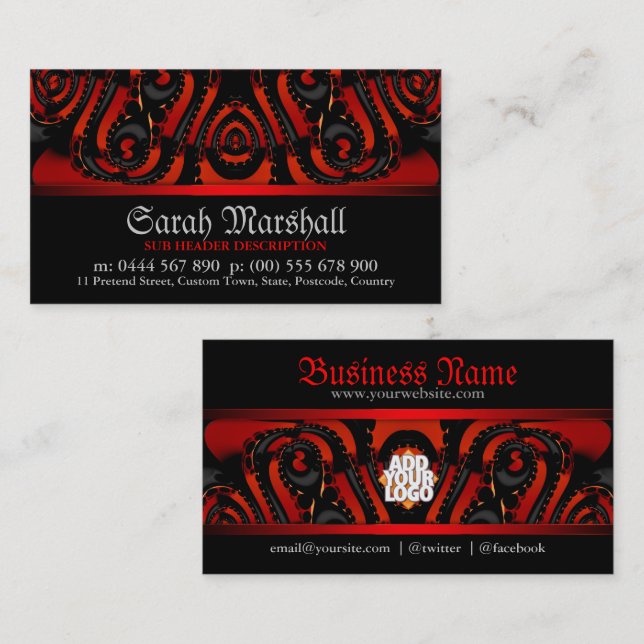 Red+Black Gothic Tribal w/ Logo Business Card (Front/Back)