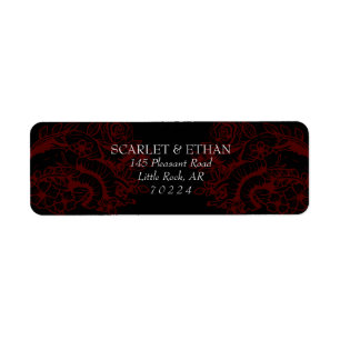 Red & Black Gothic Vampire Floral Heart Label
