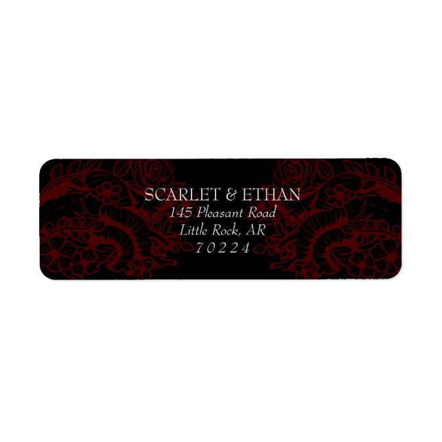 Red & Black Gothic Vampire Floral Heart Label (Front)