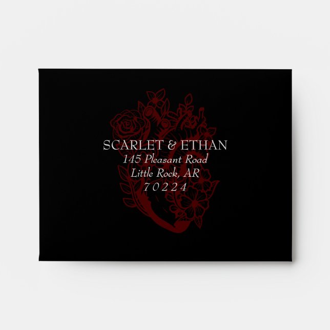 Red & Black Gothic Vampire Floral Heart RSVP Envel Envelope (Front)