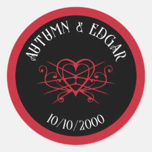 Red Black Gothic Wedding Classic Round Sticker