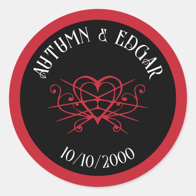 Red Black Gothic Wedding Classic Round Sticker (Front)