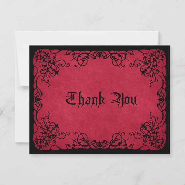Red Black Gothic Wedding Thank You Card (Front)