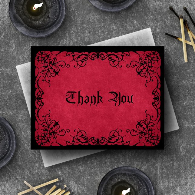 Red Black Gothic Wedding Thank You Card (Creator Uploaded)