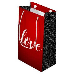 Red Black Gradient Embossed XOXO Handwritten Love Small Gift Bag
