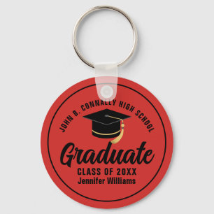 Red Black Graduate Personalised 2025 Graduation Key Ring