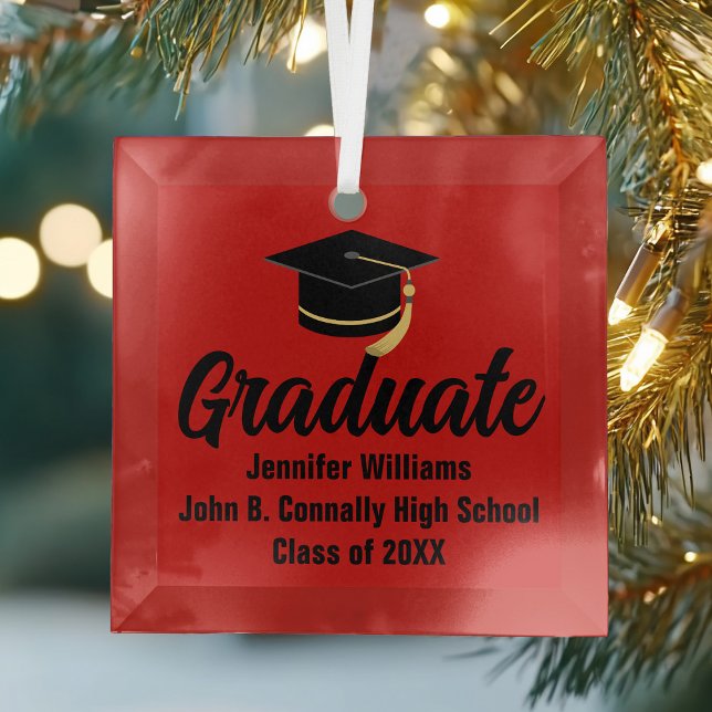 Red Black Graduate Personalised Graduation Glass Tree Decoration (Creator Uploaded)
