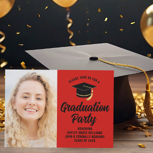 Red Black Graduate Photo 2025 Graduation Party Invitation