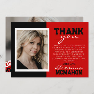 Red & Black Graduation 2  Photo Thank You Card
