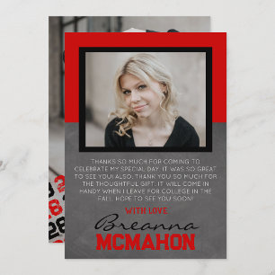 Red & Black Graduation 2 Photo Thank You Card