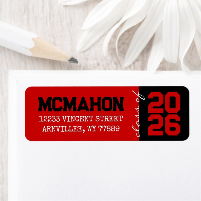 Red & Black Graduation Return Address Labels (Matching Envelopes, Return Address Labels & Envelope Seals)