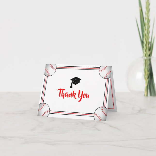 Red & Black Graduation Thank You Card (Front)