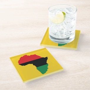 Red, Black & Green Africa Flag Glass Coaster