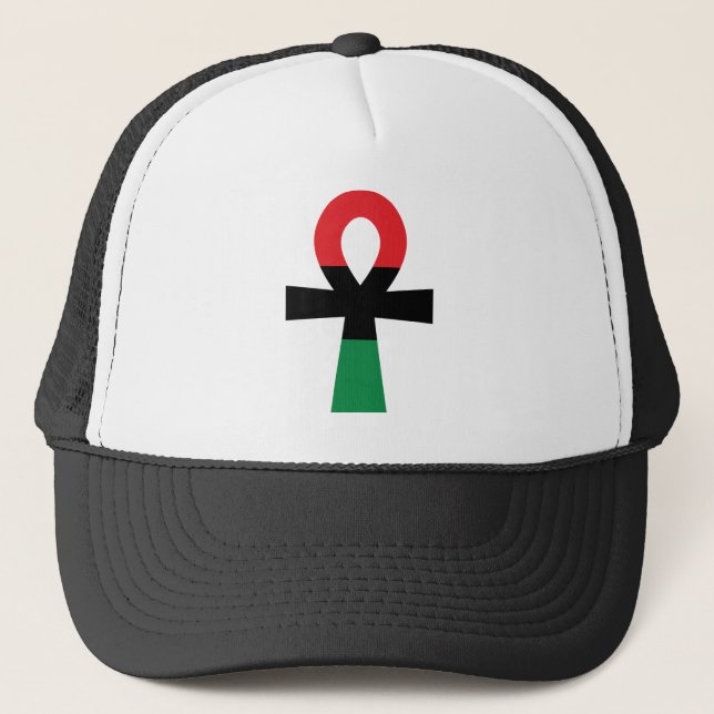 Red, Black & Green Ankh Trucker Hat (Front)